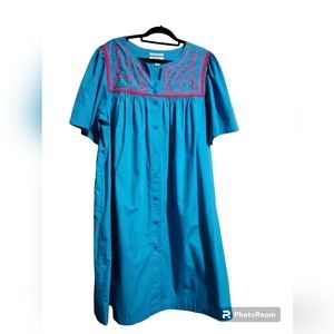 Blue Embroidered House Coat